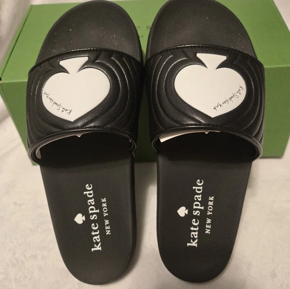 NWT Kate Spade New York Splash Pool Slide Smooth Leather Black/White Size 6